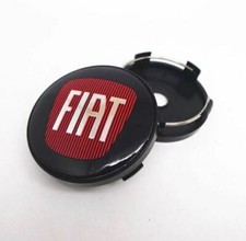 4 Satz 60mm für Fiat Schwarz Logo Rot Chrome Alufelge Nabenkappen Nabendeckel DE