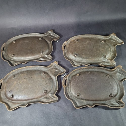 Vintage Cast Iron Bull Steak Warming Sizzler Plate Cattle S50 Taiwan Set of 4 - Picture 8 of 12