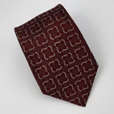 Jos A Bank Joseph Silk Tie Red Gray Gold Geometric Men Necktie Skinny 59 x 3