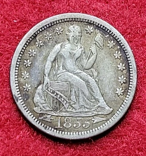 1855 Silver Seated Liberty 10c Ten Cents XF