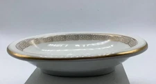 Lefton China Oval Soap Dish, Greek Key Border Pattern, Gold Trim, 5.75”