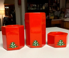 3 -WAECTERSBACH Tea Light Candle Holders Red Green Christmas Tree Pillar GERMANY