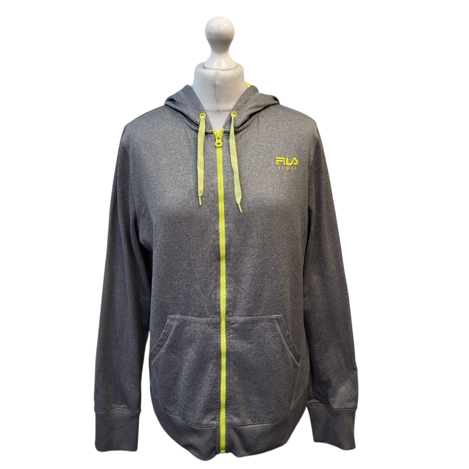 Felpa sportiva Fila grigia gialla full zip coulisse uk donna taglia L K834