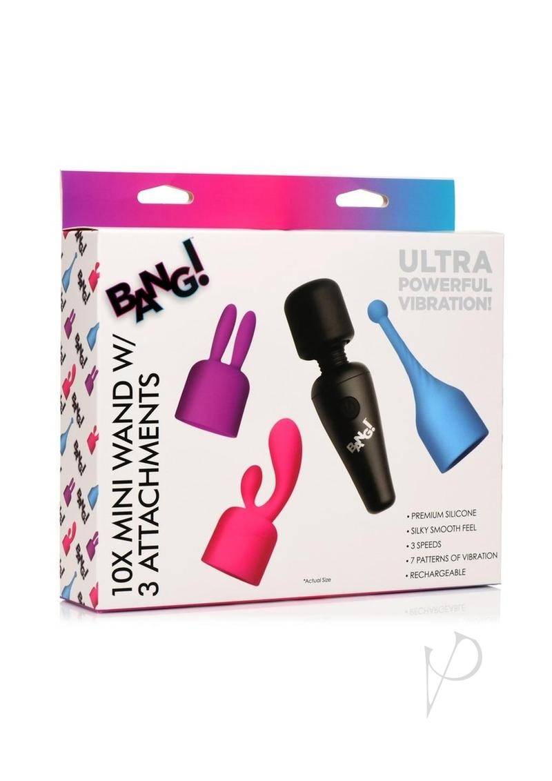 Bang! 10X Mini Wand Set Rechargeable Silicone Vibrator with 3 Attachments -
