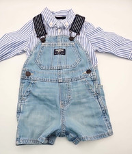 Vintage OshKosh B'Gosh Vestbak Denim Shortalls Shirt Set 6-9 Months Baby Boy
