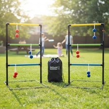 Ladder Toss Game Set with 6 Soft Rubber Bolo Balls & Travel Case - Family Fun