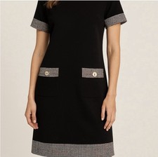 Tommy Hilfiger Black Ponte Shift Dress Houndstooth Trim Size 12 Classic