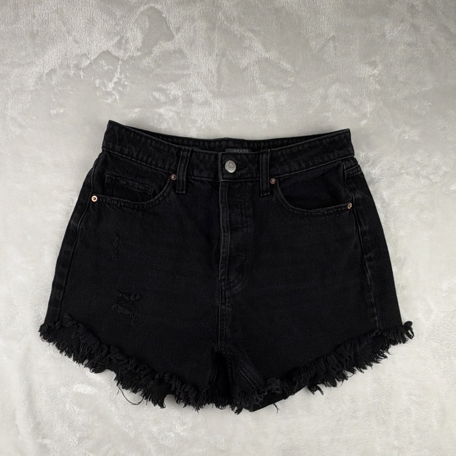 Wild Fable Highest Rise Black Denim Cut Off Shorts Frayed Hem Pockets Size 6