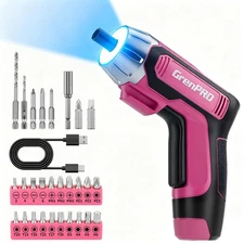 Electric Screwdriver Cordless Pink 4V Rechargeable USB Bits Set Power Tool