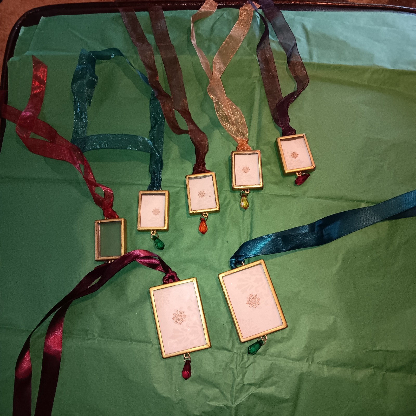 Christmas Ribbon Picture Ornaments,  2 Large 2.5x1.5