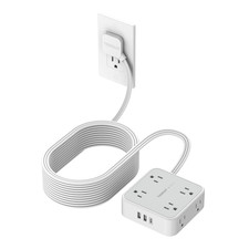 Flat Plug Long Extension Cord 25 Ft Tessan Power Strip Surge Protector 8