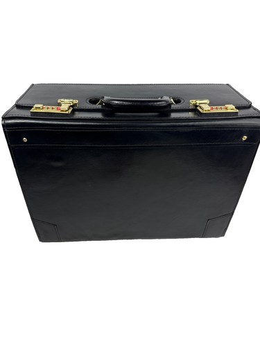 Vintage Pilot Case Catalog Briefcase Black Leather Combination Locks Attache New