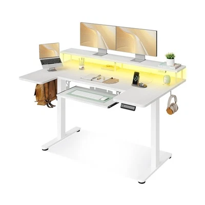 OffiGo U Shaped Electric Standing Desk with Keyboard Tray, 55 Inch Height Adj...