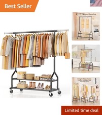 Heavy Duty Clothes Rack Load 556 LBS, Rolling Clothing Rack With Shelves, Hei...