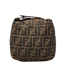 FENDI 265400 ZUCCA Mini Pouch Vanity Bag Borsa a mano in pelle nylon beige marrone