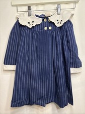 Vtg Nannette Navy Blue Striped Navy Style Girls Dress Lace Trim Size 2
