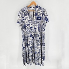 Jane + Delancey NWT Blue White Nautical Stamp Print Dress Size 1X Coastal Linen