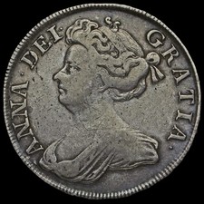 1713 Queen Anne Early Milled Silver Half Crown, Roses and Plumes, VF