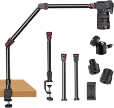 Overhead Camera Mount Desk Stand, 3-Section Flexible Detachable Articulating Arm