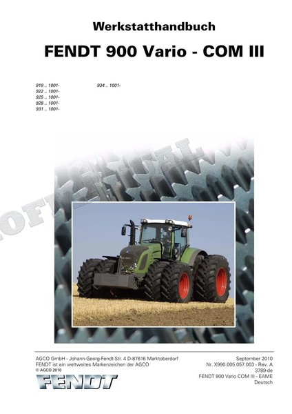 Fendt 900 Vario COM III 922 924 927 930 933 936 Traktor Werkstatthandbuch-image