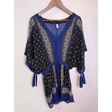 Free People Santa Cruz Kimono Mini Dress Boho Sheer Navy Black XS