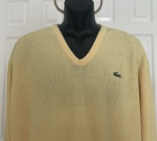 VTG IZOD Lacoste - Men's - V Neck Pullover Sweater- Acrylic- Yellow- Retro Vibe