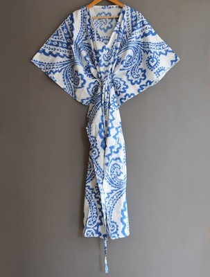 Indisches Vintage 100 % Baumwolle langes Strand Maxi Kaftan Kleid Einheitsgrö...