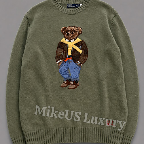 POLO RALPH LAUREN Olive Green Teddy Bear Cotton Sweater Men Large NWT