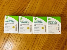 4 Boxes of 100 NOS ONE TOUCH UltraSoft 2 Lancets 400 Disposable Blood Lancets 28