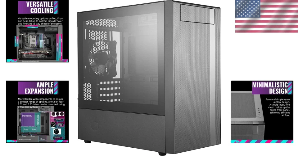Sleek Mid Tower PC Case with Optimal Cooling & Spacious Graphics Card Support - Image 2 of 4