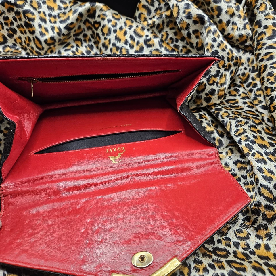 Bolso de mano vintage Koret piel de avestruz con asa superior forro negro rojo RARO Foto 4 de 4