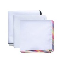 3-Pk Mens Cotton White Pocket Square with Color Border 10 Colors Top