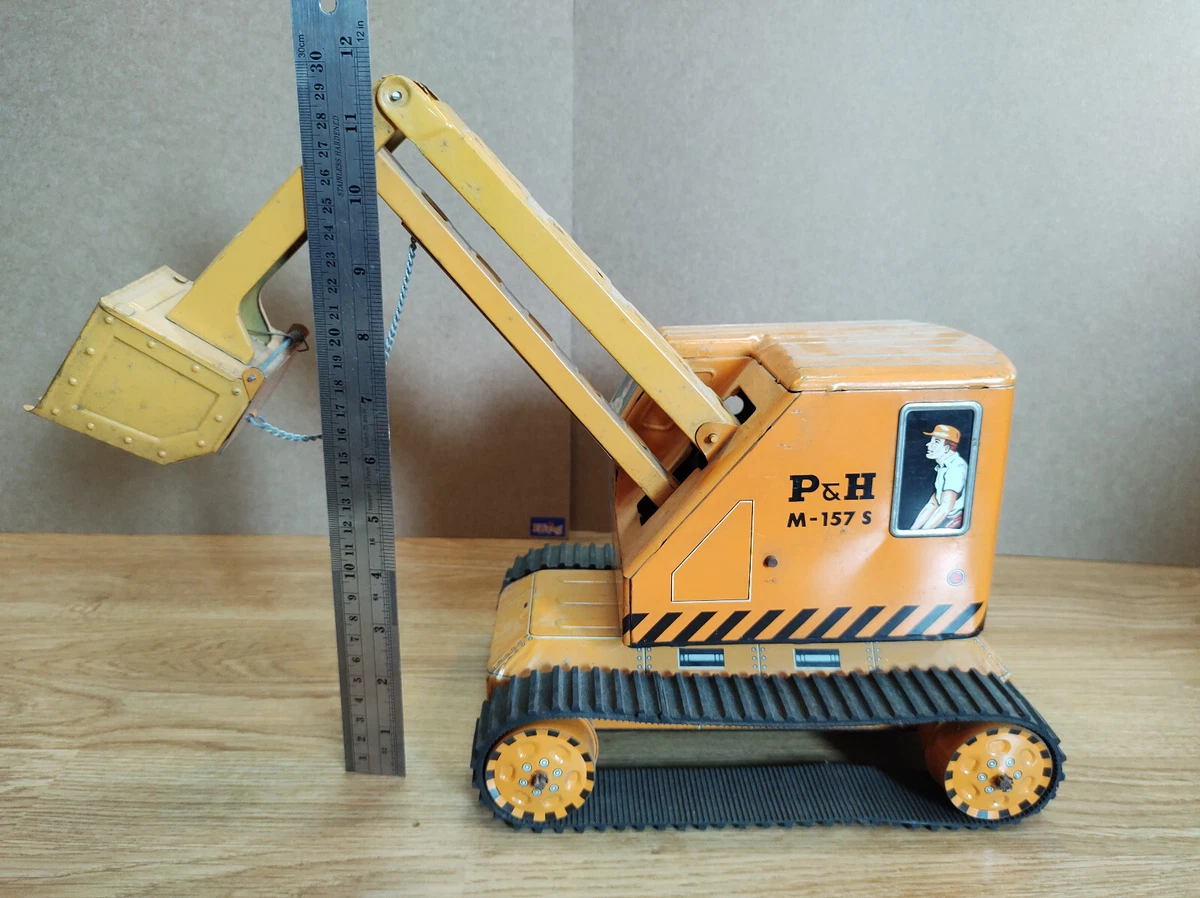 Vintage Construction litho tin. Shovel car P H M157s Japan. Tin control shovel