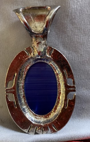 Vtg Silver Tone Blue Stone Pendant ~1.5”. - Picture 2 of 2