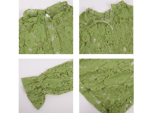 Damen lange Glockenärmel transparent Blumen Spitze Bluse Tops - Bild 20 von 25