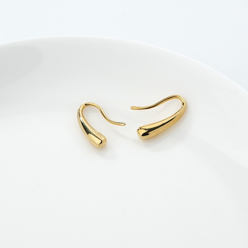 Small Droplet Tear Drop Plain 925 Sterling Silver 14K Gold Earrings Studs F1862