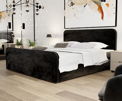 Boxspringbett Schlafzimmerbett MABEL 160x200cm Stoff Opera Velvet Schwarz