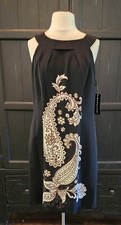 Connected Apparel Sleeveless Little Black Dress Paisley Print Women's 14 NWT