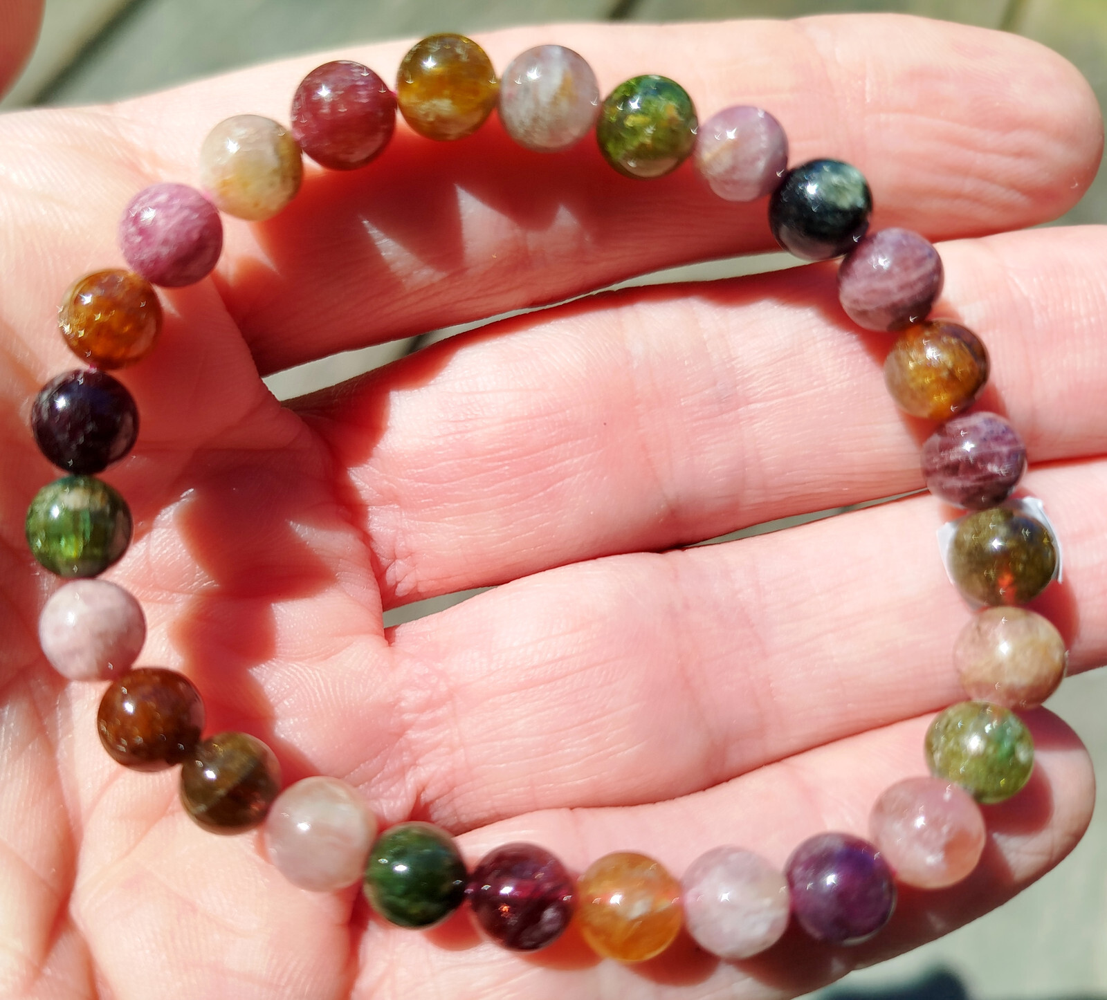 Bracelet en tourmaline multicolore perles 6.5mm de qualité supérieure en pierres naturelles