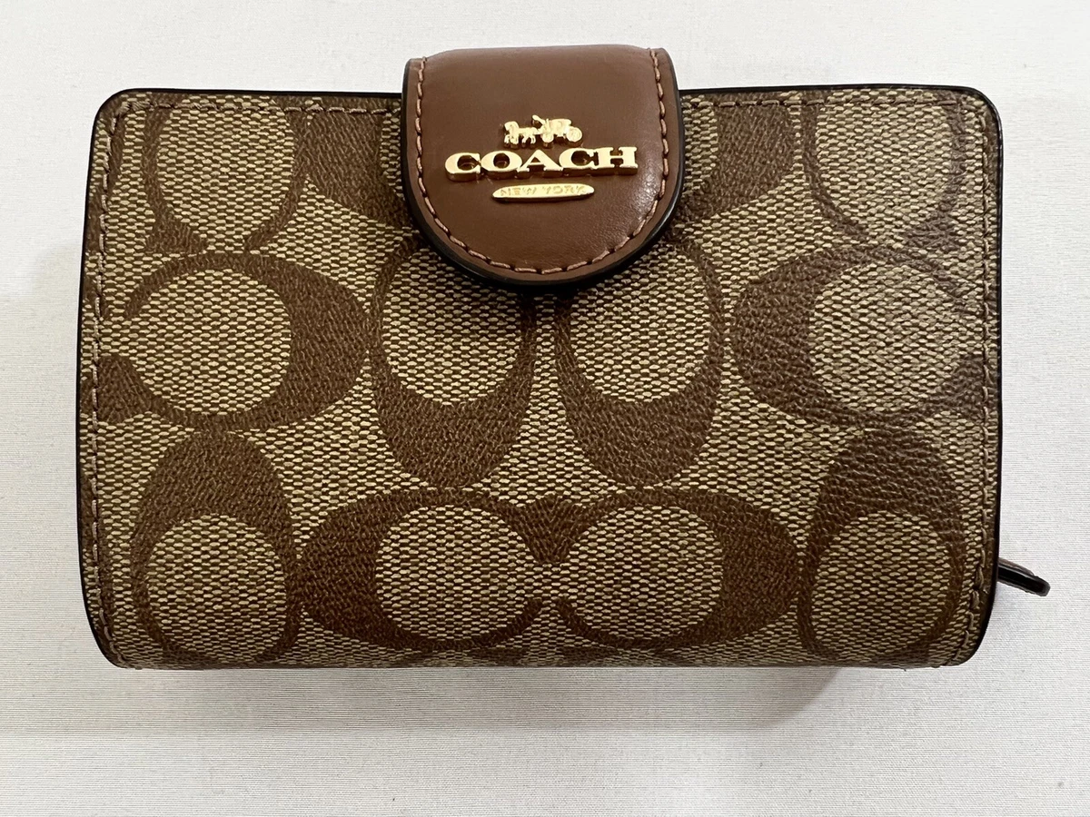 Coach Medium Corner Zip Wallet In Signature Canvas IM/Khaki/Saddle 2 C0082