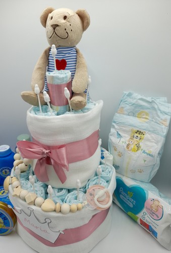 XXL Windeltorte "Pampers & Penaten" 59tlg Rosa♥ Mädchen♥ Geburt♥ Taufe♥ Geschenk - Bild 3 von 4