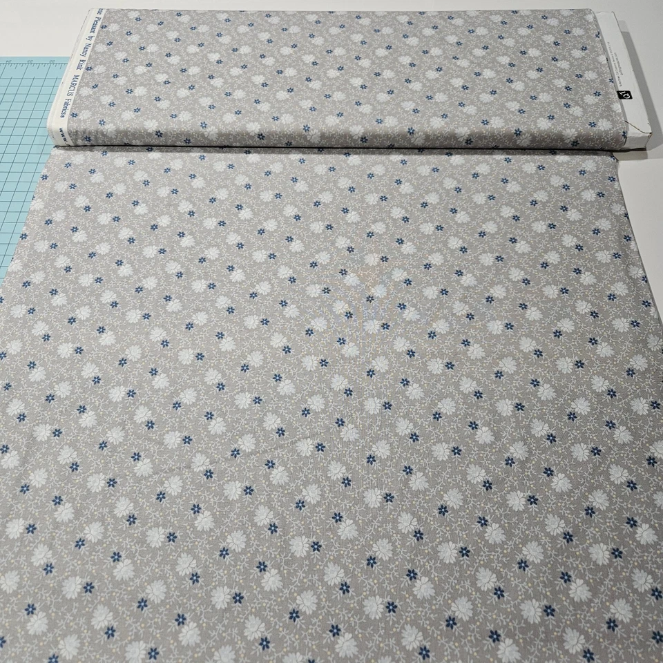 Pointe Pleasant BTY Nancy Rink Marcus Brothers Civil War Blue Floral on Gray - Image 2 of 3