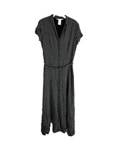 Vintage 90s Womens 8 Silk Button Front Belt Flowy Midi Dress Capsule Modest