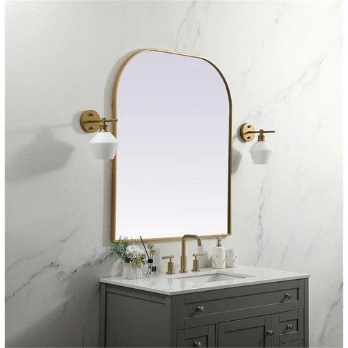 Elegant Decor Blaire 36x42" Arch Modern MDF Wood/Iron Mirror in Brass - Picture 8 of 9