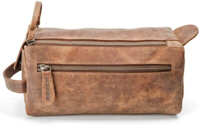 Genuine Buffalo Leather Toiletry Bag Travel Dopp Kit Shaving Case for men women
