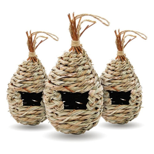 3Pack Handwoven Straw Hanging Hummingbird House Grass Bird Nest Bird Feeder - Picture 1 of 11