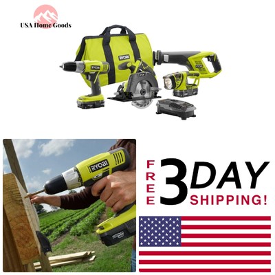 Ryobi One Lithium Ion Cordless Super Combo Kit 4 Piece Set Home Tools 18 Volt
