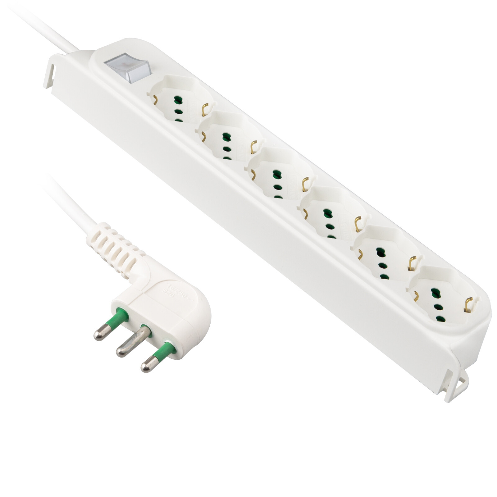 Multipresa a ciabatta con 6 porte italo-tedesche