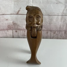 Vintage Wood Hand Carved Bearded Man Nutcracker Brown Old Man Hat