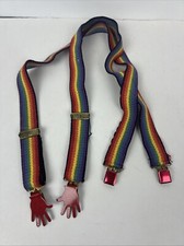 1980  s Vintage Rainbow Suspenders With Red Hands Mork And Mindy Type